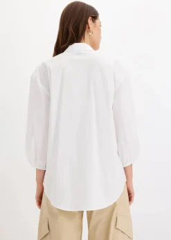 bonprix Bekleidung·Jacken & Mäntel|Blusen & Tuniken^Vokuhila-Bluse aus Baumwoll-Mix weiß