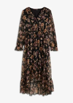 bonprix Bekleidung·Pullover & Strickjacken|Kleider^Vokuhila-Kleid schwarz geblümt