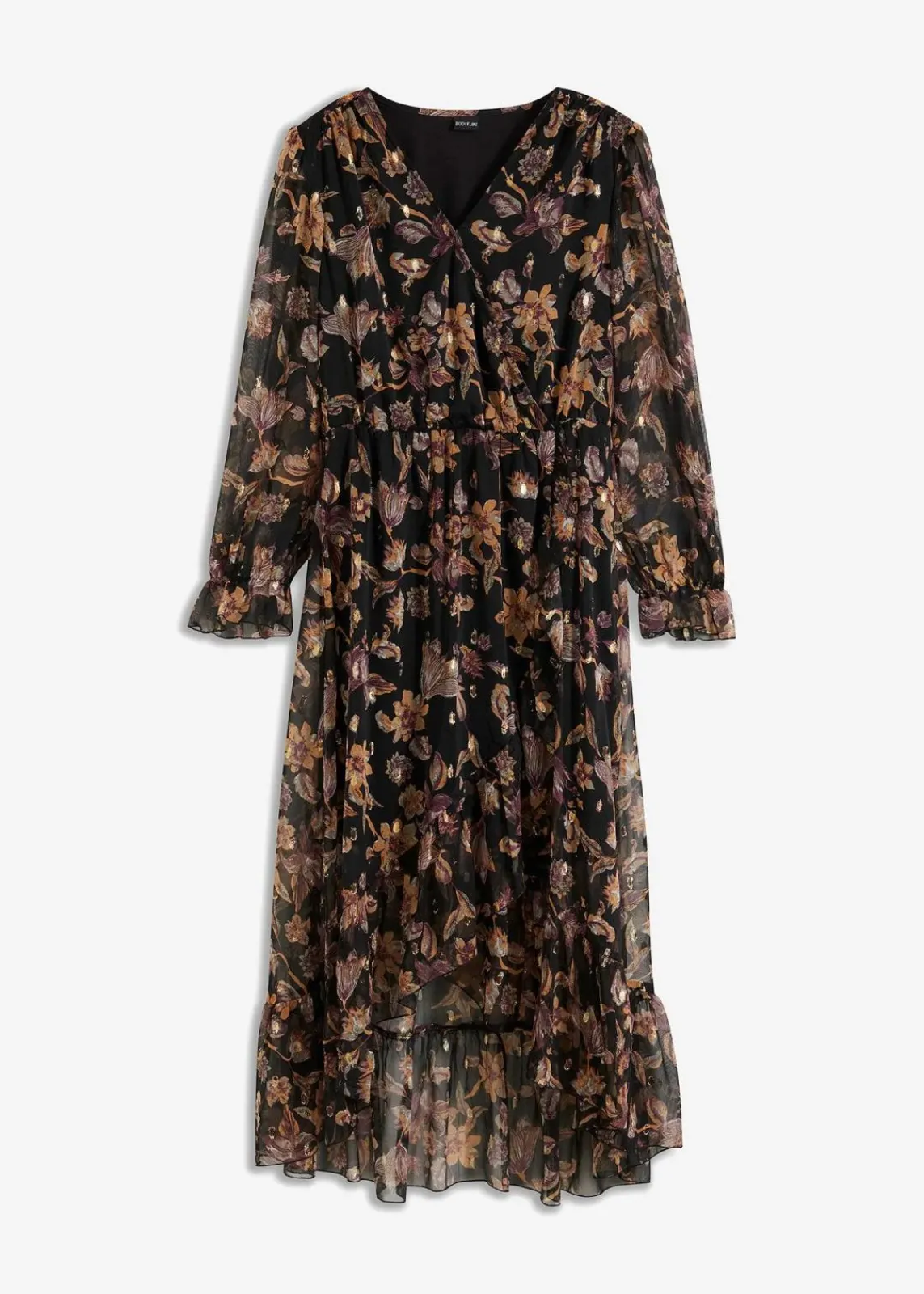 bonprix Bekleidung·Pullover & Strickjacken|Kleider^Vokuhila-Kleid schwarz geblümt