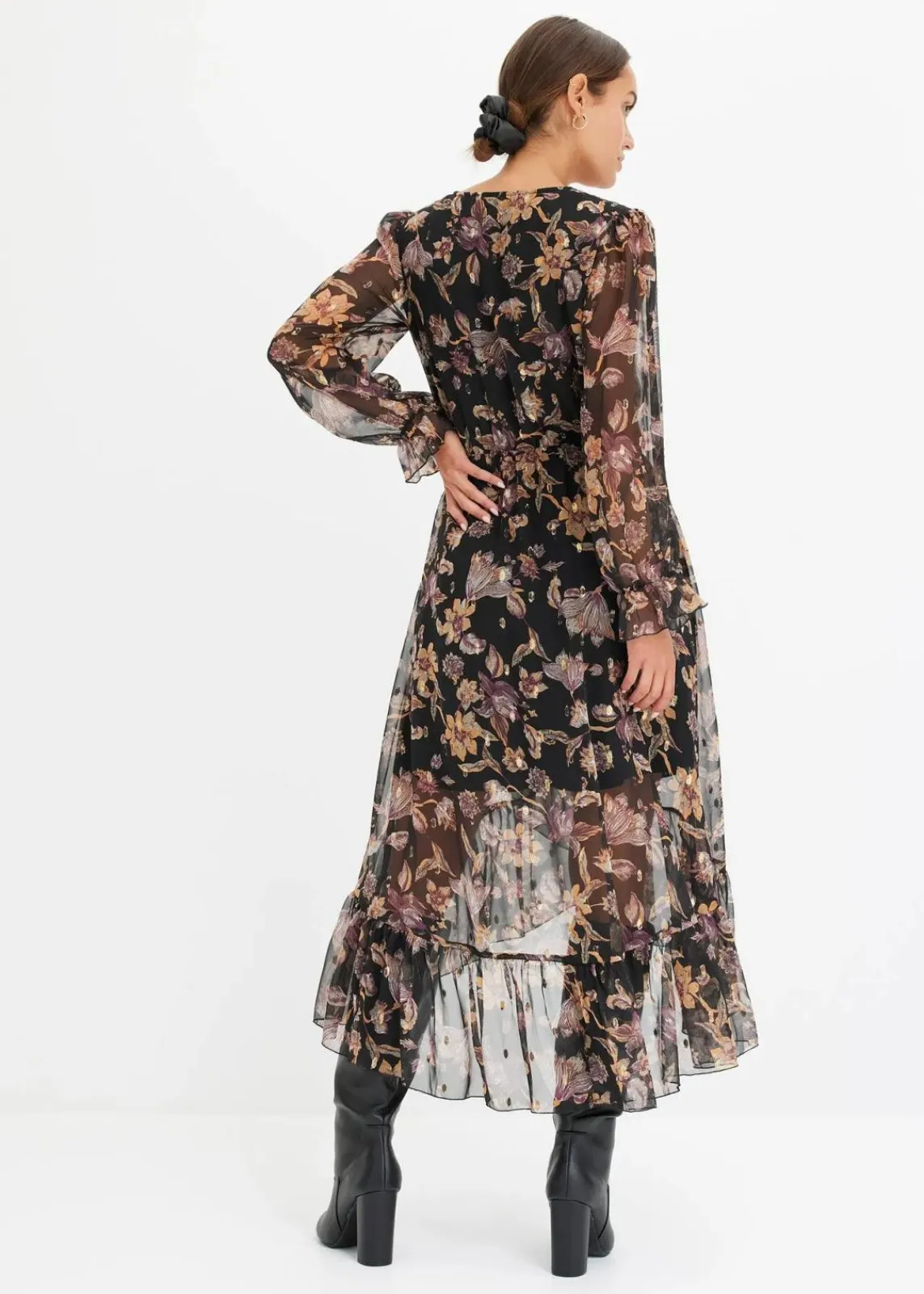 bonprix Bekleidung·Pullover & Strickjacken|Kleider^Vokuhila-Kleid schwarz geblümt