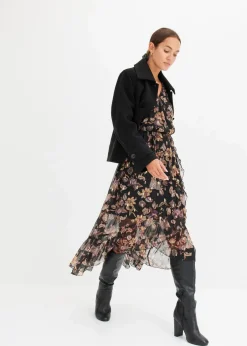 bonprix Bekleidung·Pullover & Strickjacken|Kleider^Vokuhila-Kleid schwarz geblümt