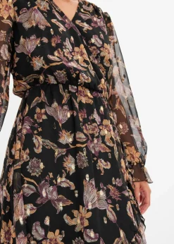 bonprix Bekleidung·Pullover & Strickjacken|Kleider^Vokuhila-Kleid schwarz geblümt