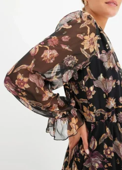 bonprix Bekleidung·Pullover & Strickjacken|Kleider^Vokuhila-Kleid schwarz geblümt