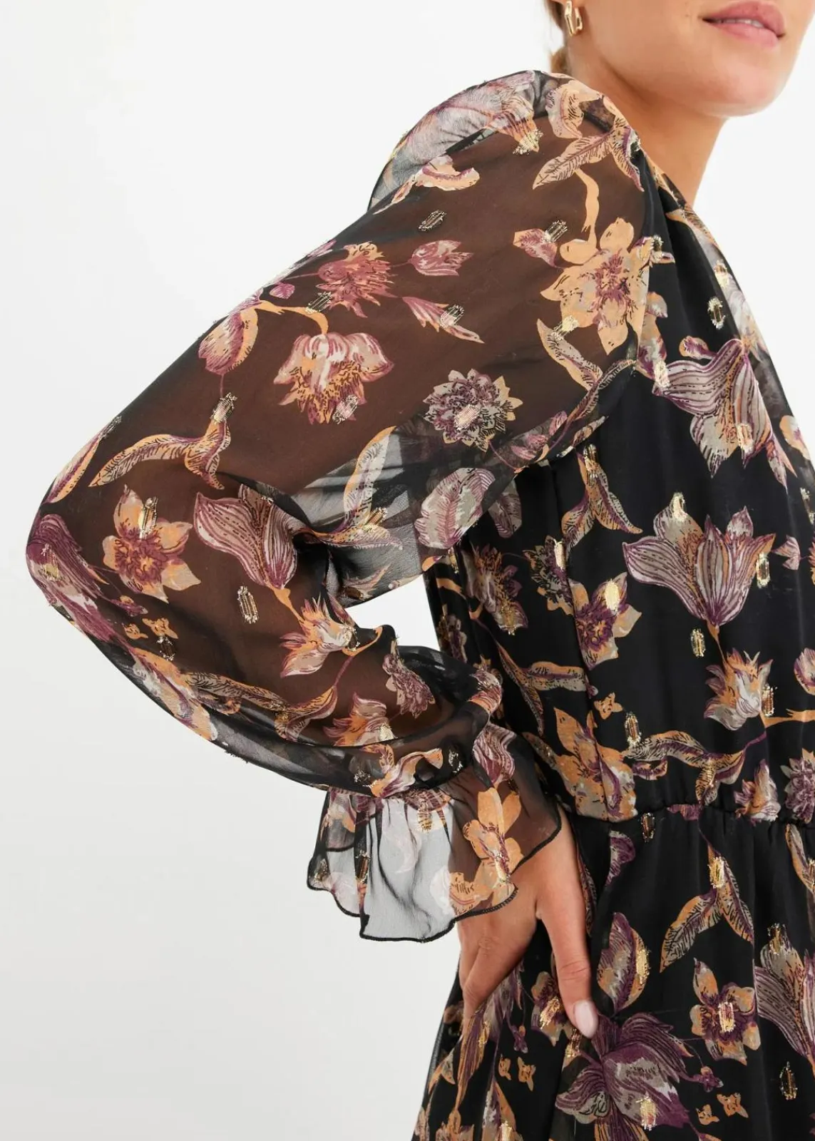 bonprix Bekleidung·Pullover & Strickjacken|Kleider^Vokuhila-Kleid schwarz geblümt