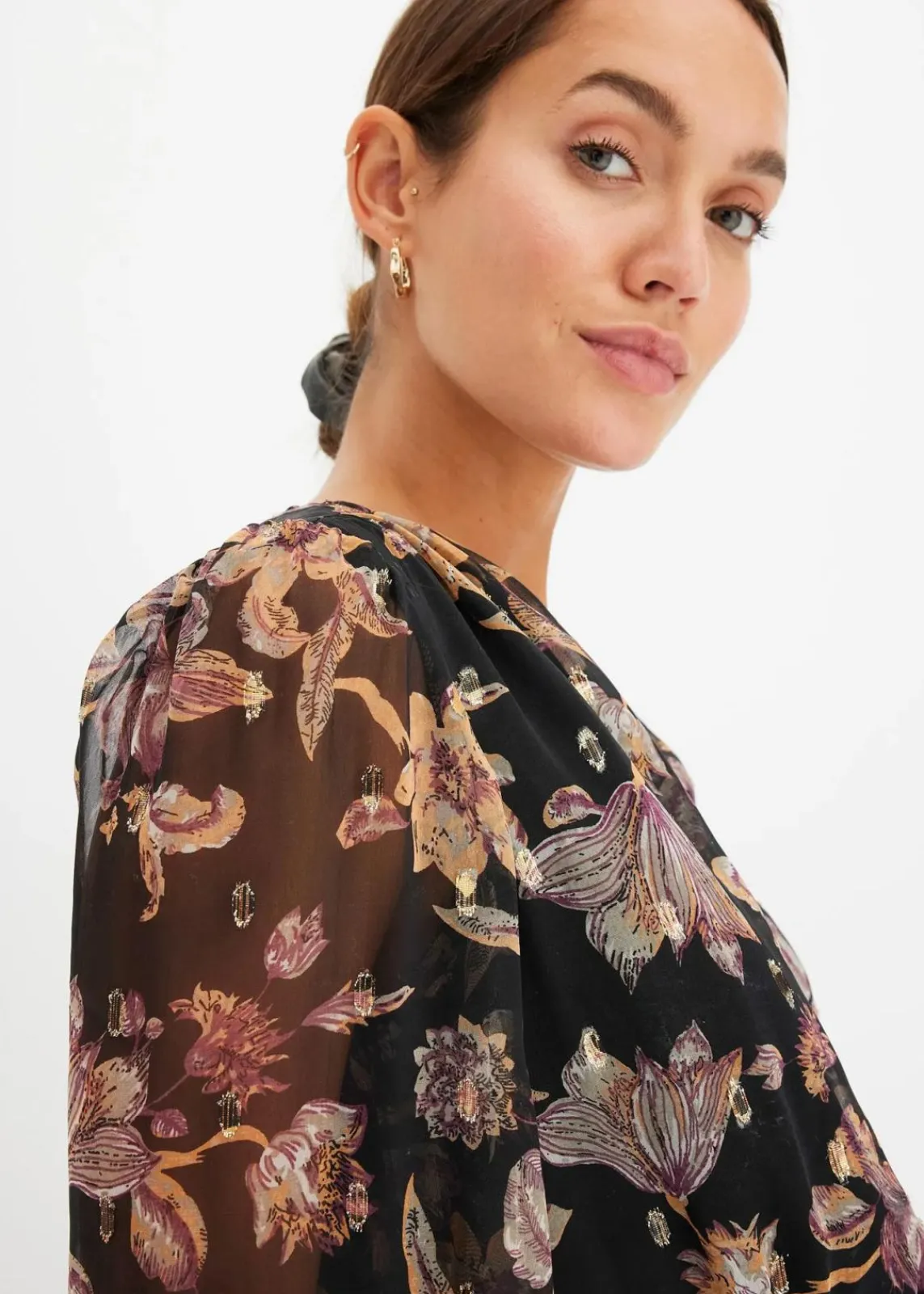 bonprix Bekleidung·Pullover & Strickjacken|Kleider^Vokuhila-Kleid schwarz geblümt