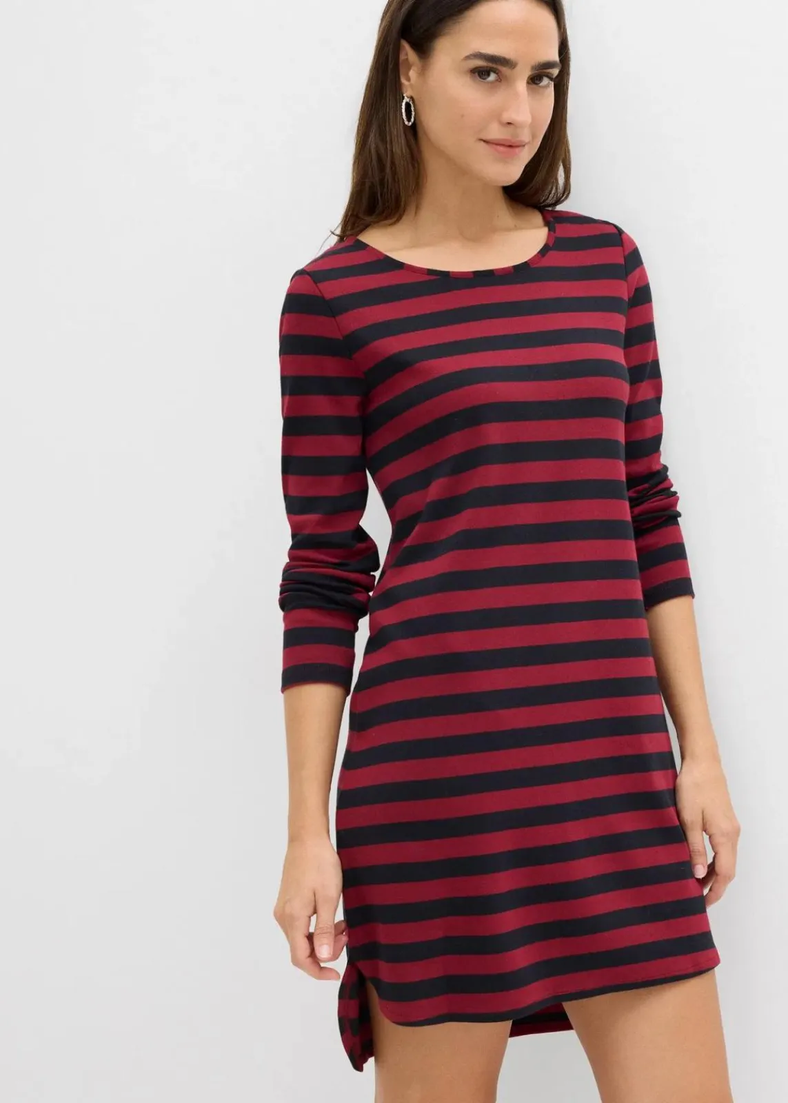bonprix Bekleidung·Röcke|Basics^Vokuhila-Kleid aus schwerer reiner Baumwolle pflaumenrot/schwarz gestreift