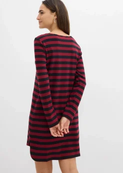 bonprix Bekleidung·Röcke|Basics^Vokuhila-Kleid aus schwerer reiner Baumwolle pflaumenrot/schwarz gestreift