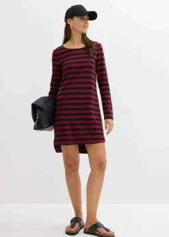bonprix Bekleidung·Röcke|Basics^Vokuhila-Kleid aus schwerer reiner Baumwolle pflaumenrot/schwarz gestreift