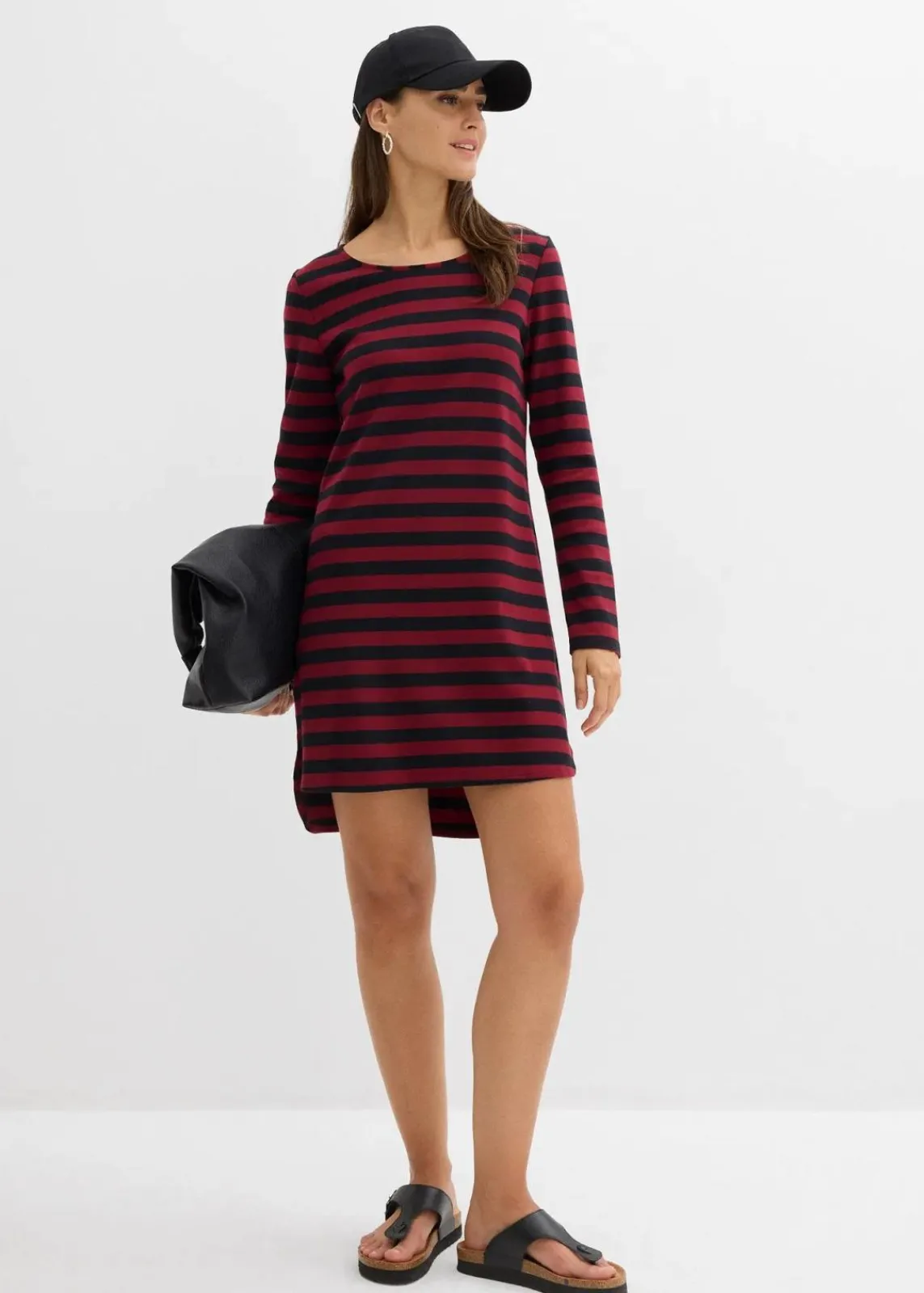 bonprix Bekleidung·Röcke|Basics^Vokuhila-Kleid aus schwerer reiner Baumwolle pflaumenrot/schwarz gestreift