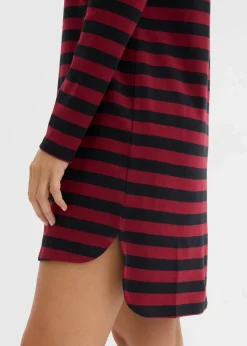 bonprix Bekleidung·Röcke|Basics^Vokuhila-Kleid aus schwerer reiner Baumwolle pflaumenrot/schwarz gestreift