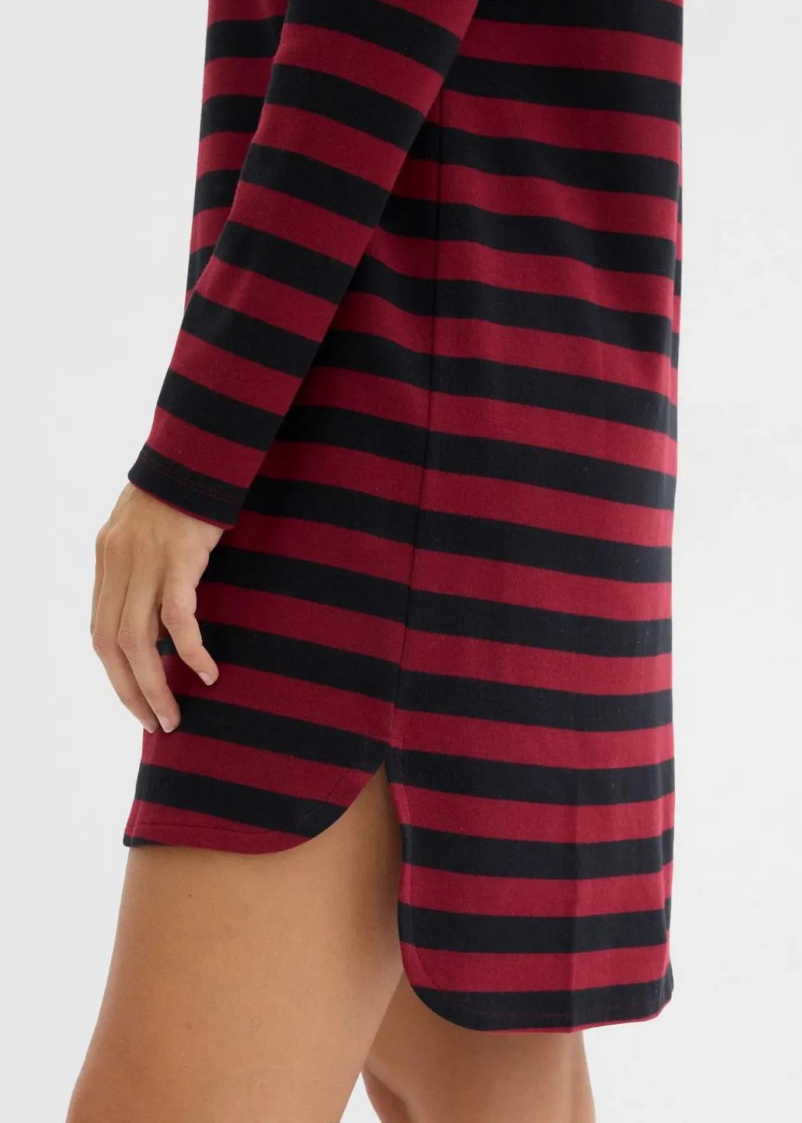 bonprix Bekleidung·Röcke|Basics^Vokuhila-Kleid aus schwerer reiner Baumwolle pflaumenrot/schwarz gestreift