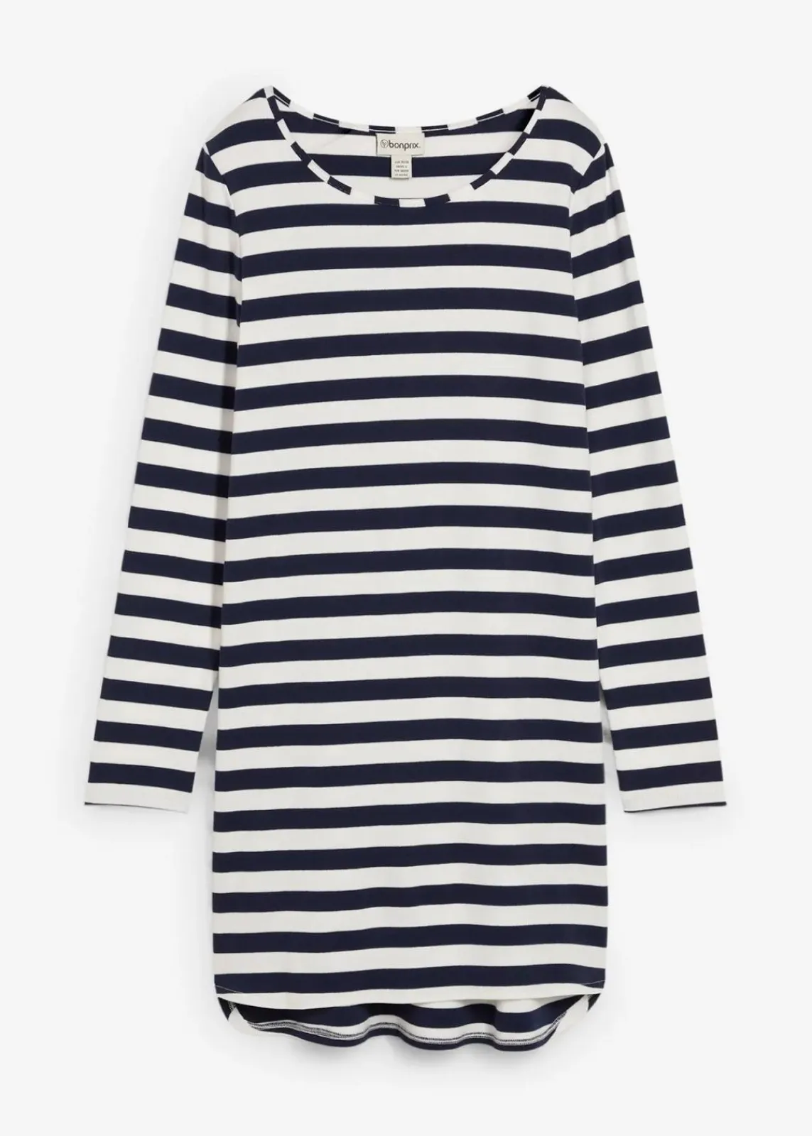 bonprix Bekleidung·Pullover & Strickjacken|Kleider^Vokuhila-Kleid aus schwerer reiner Baumwolle dunkelblau/wollweiß gestreift