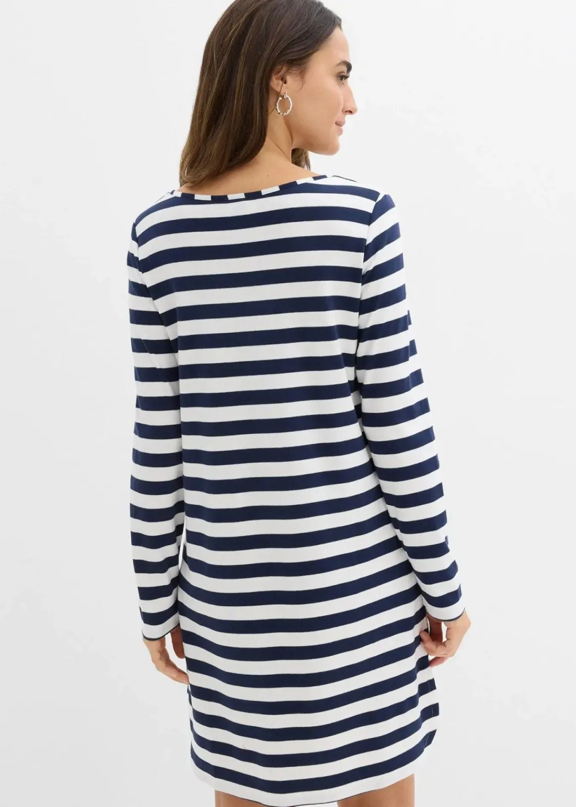 bonprix Bekleidung·Pullover & Strickjacken|Kleider^Vokuhila-Kleid aus schwerer reiner Baumwolle dunkelblau/wollweiß gestreift