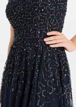 bonprix Bekleidung·Pullover & Strickjacken|Festliche Mode^Vokuhila-Kleid mit Pailettenstickerei dunkelblau