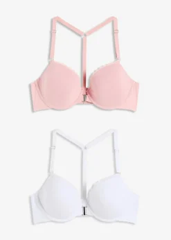 bonprix Wäsche·Baumwollunterwäsche|Basics^Vorderverschluss-Schalen BH mit Bügel mit Baumwolle (2er Pack) antikrosa + weiß