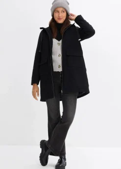 bonprix Bekleidung·Hosen|Jacken & Mäntel^warm wattierter Winterparka mit Teddyfutter in Kapuze schwarz