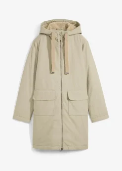 bonprix Jacken & Mäntel|Bekleidung·Hosen^warm wattierter Winterparka mit Teddyfutter in Kapuze mattschilf
