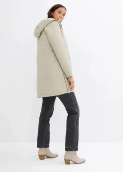 bonprix Jacken & Mäntel|Bekleidung·Hosen^warm wattierter Winterparka mit Teddyfutter in Kapuze mattschilf