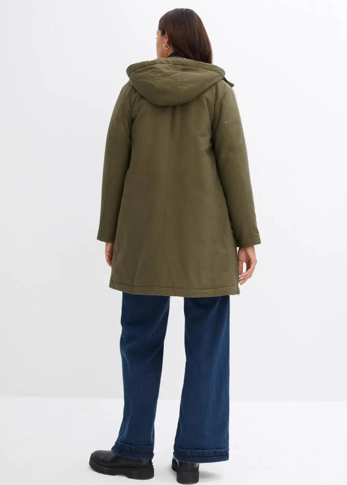 bonprix Jacken & Mäntel|Bekleidung·Hosen^warm wattierter Winterparka mit Teddyfutter in Kapuze dunkeloliv