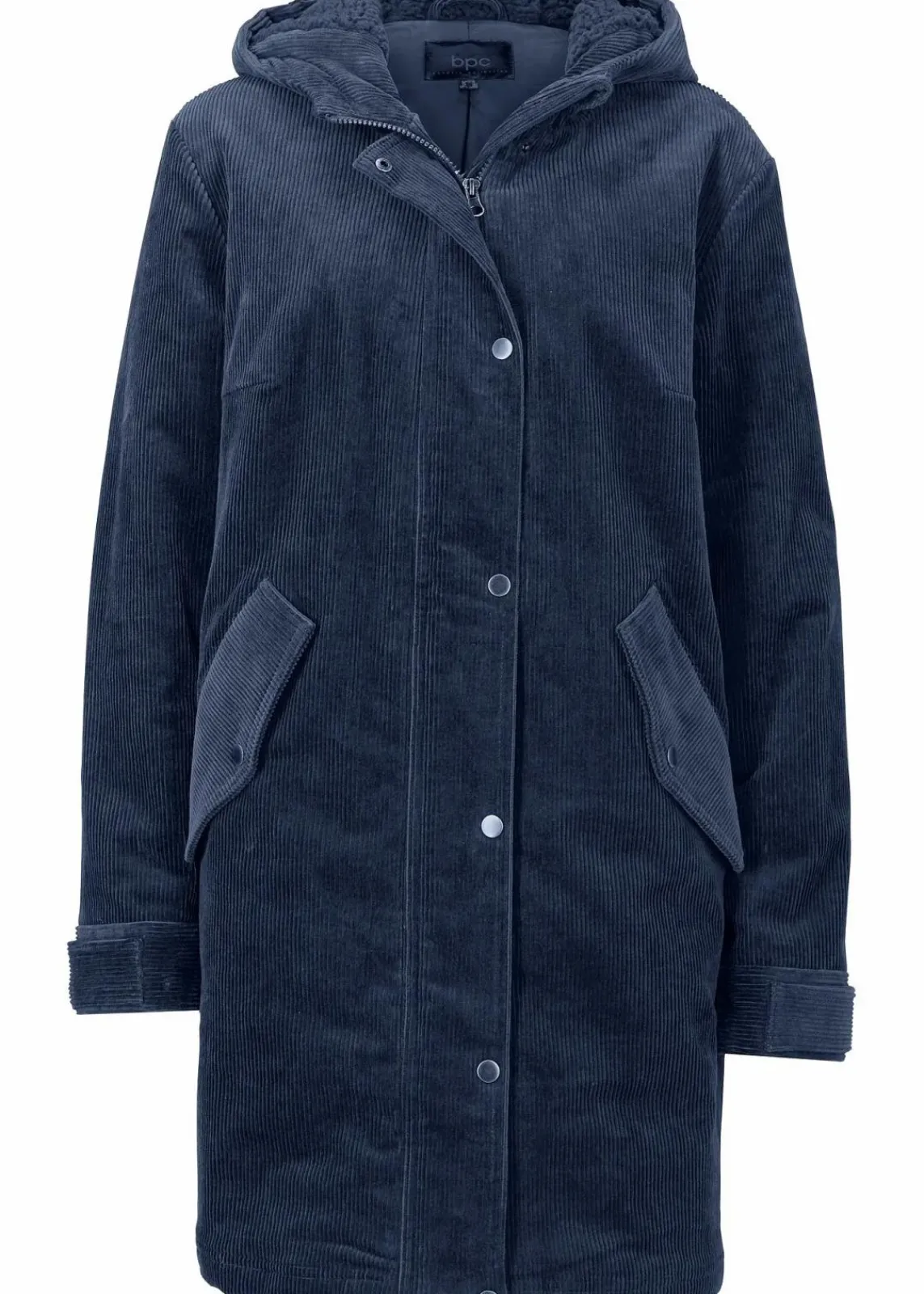 bonprix Jacken & Mäntel|Bekleidung·Hosen^Warmer Cord-Parka mit Teddy-Futter in der Kapuze, in A-Linie dunkelblau