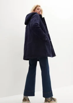 bonprix Jacken & Mäntel|Bekleidung·Hosen^Warmer Cord-Parka mit Teddy-Futter in der Kapuze, in A-Linie dunkelblau