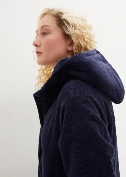 bonprix Jacken & Mäntel|Bekleidung·Hosen^Warmer Cord-Parka mit Teddy-Futter in der Kapuze, in A-Linie dunkelblau