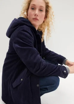 bonprix Jacken & Mäntel|Bekleidung·Hosen^Warmer Cord-Parka mit Teddy-Futter in der Kapuze, in A-Linie dunkelblau