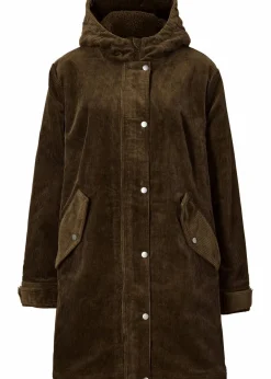 bonprix Jacken & Mäntel|Bekleidung·Hosen^Warmer Cord-Parka mit Teddy-Futter in der Kapuze, in A-Linie dunkeloliv