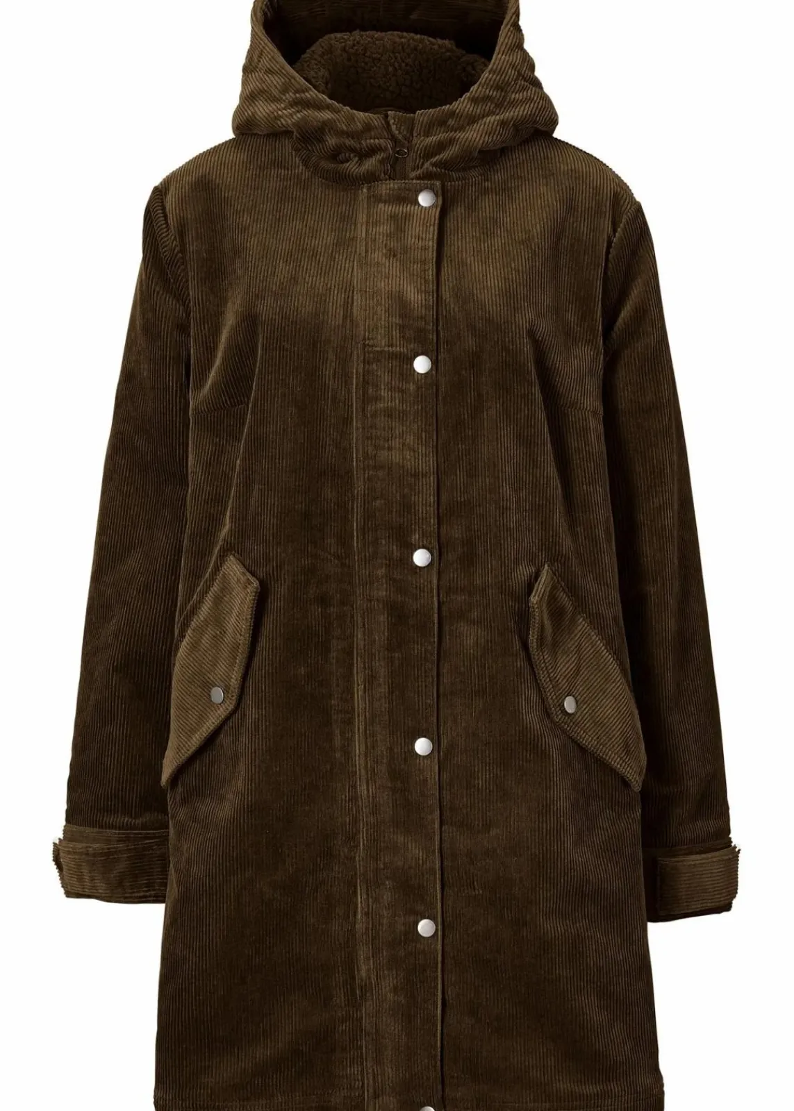 bonprix Jacken & Mäntel|Bekleidung·Hosen^Warmer Cord-Parka mit Teddy-Futter in der Kapuze, in A-Linie dunkeloliv