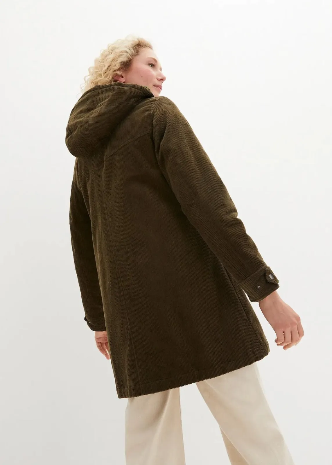 bonprix Jacken & Mäntel|Bekleidung·Hosen^Warmer Cord-Parka mit Teddy-Futter in der Kapuze, in A-Linie dunkeloliv