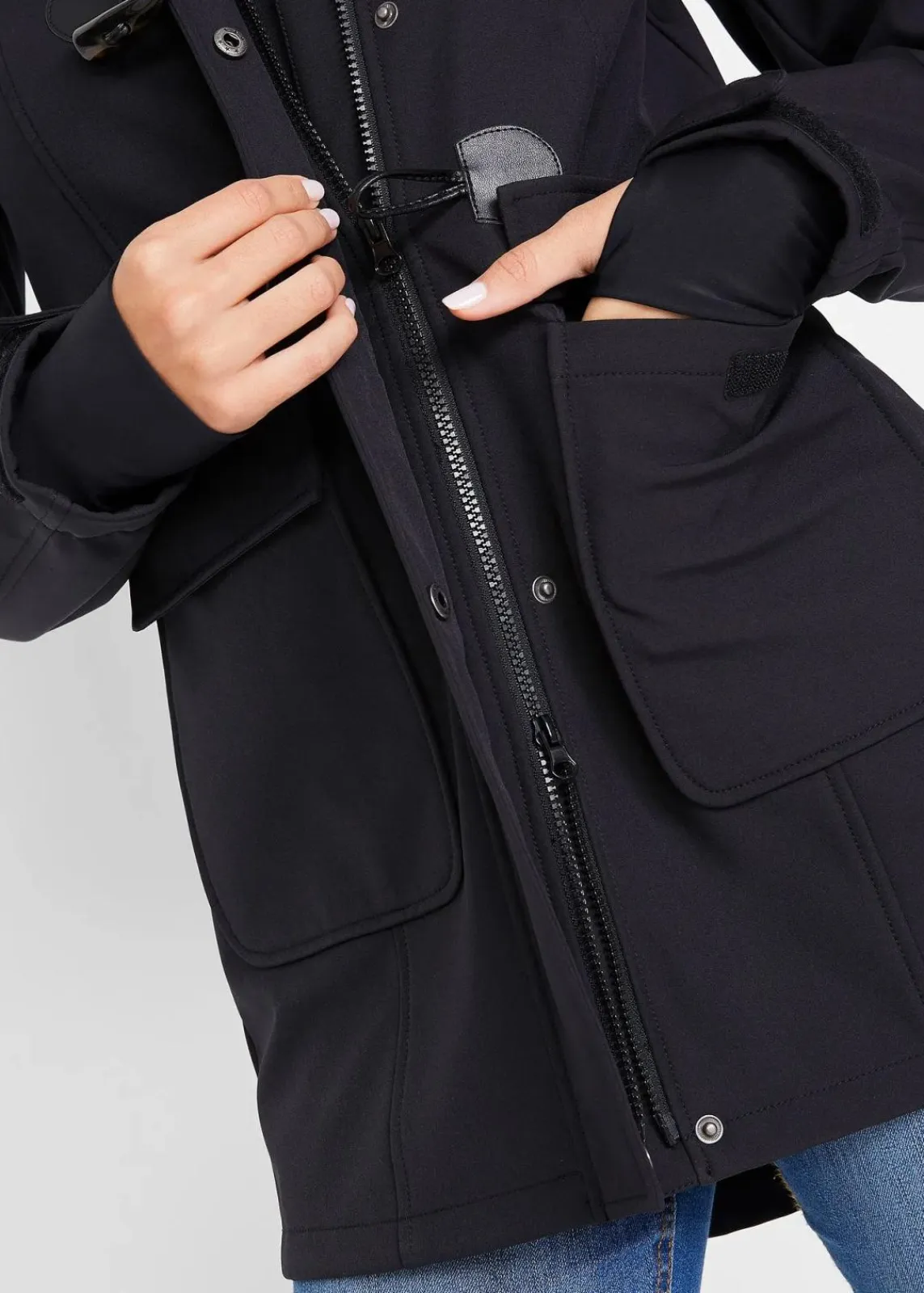 bonprix Bekleidung·Hosen|Jacken & Mäntel^wasserabweisende Duffle-Jacke aus Softshell schwarz