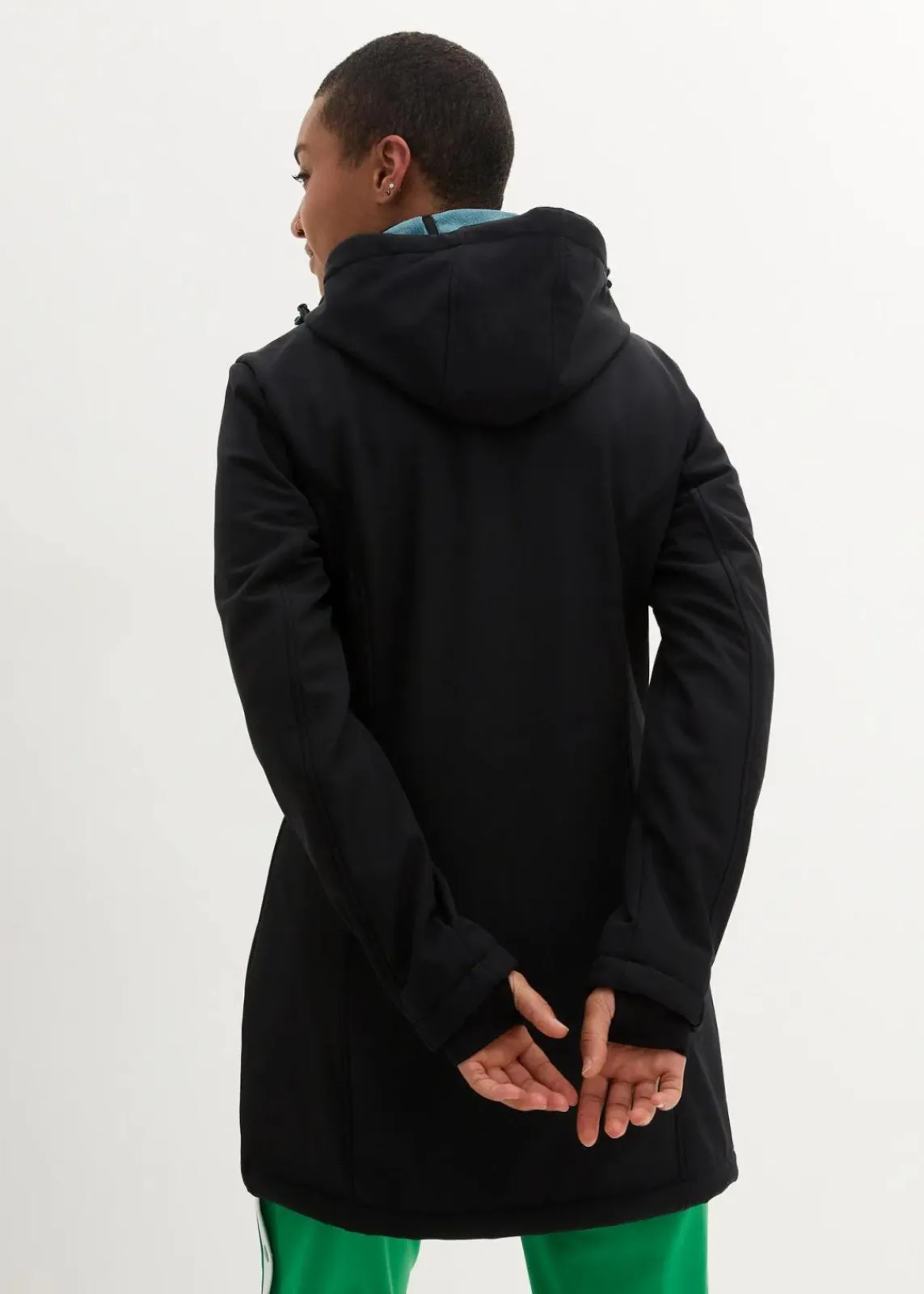 bonprix Jacken & Mäntel|Bekleidung·Hosen^wasserabweisende Funktions-Softshell-Longjacke, Kuschelfleece schwarz
