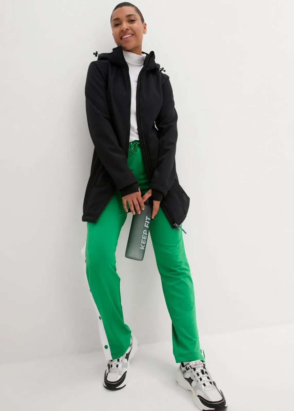 bonprix Jacken & Mäntel|Bekleidung·Hosen^wasserabweisende Funktions-Softshell-Longjacke, Kuschelfleece schwarz