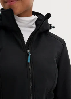bonprix Jacken & Mäntel|Bekleidung·Hosen^wasserabweisende Funktions-Softshell-Longjacke, Kuschelfleece schwarz