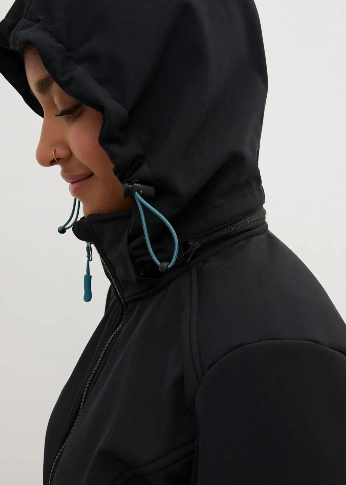 bonprix Jacken & Mäntel|Bekleidung·Hosen^wasserabweisende Funktions-Softshell-Longjacke, Kuschelfleece schwarz