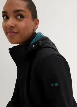 bonprix Jacken & Mäntel|Bekleidung·Hosen^wasserabweisende Funktions-Softshell-Longjacke, Kuschelfleece schwarz