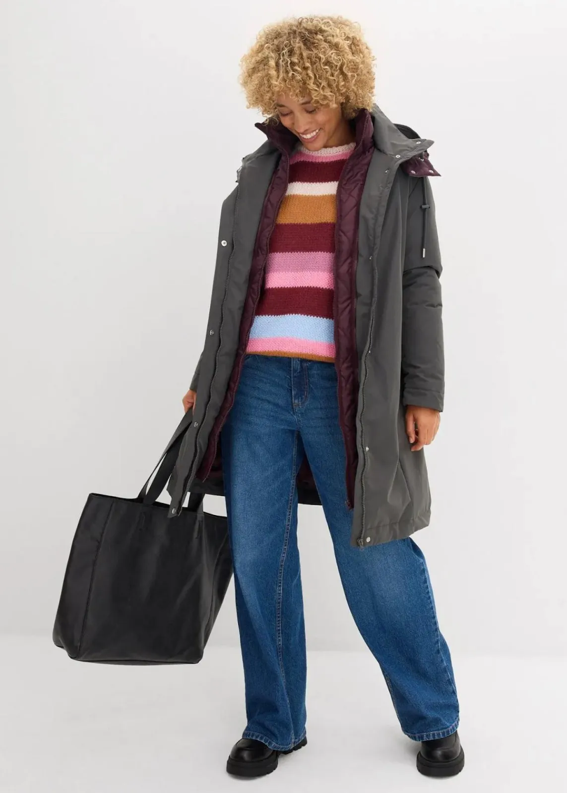 bonprix Bekleidung·Hosen|Jacken & Mäntel^Wasserabweisende Outdoorjacke, 2in1-Optik anthrazit