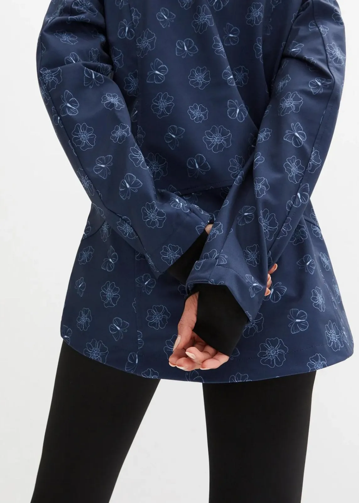 bonprix Bekleidung·Hosen|Jacken & Mäntel^Wasserabweisende Softshelljacke mit Blumenmuster dunkelblau geblümt