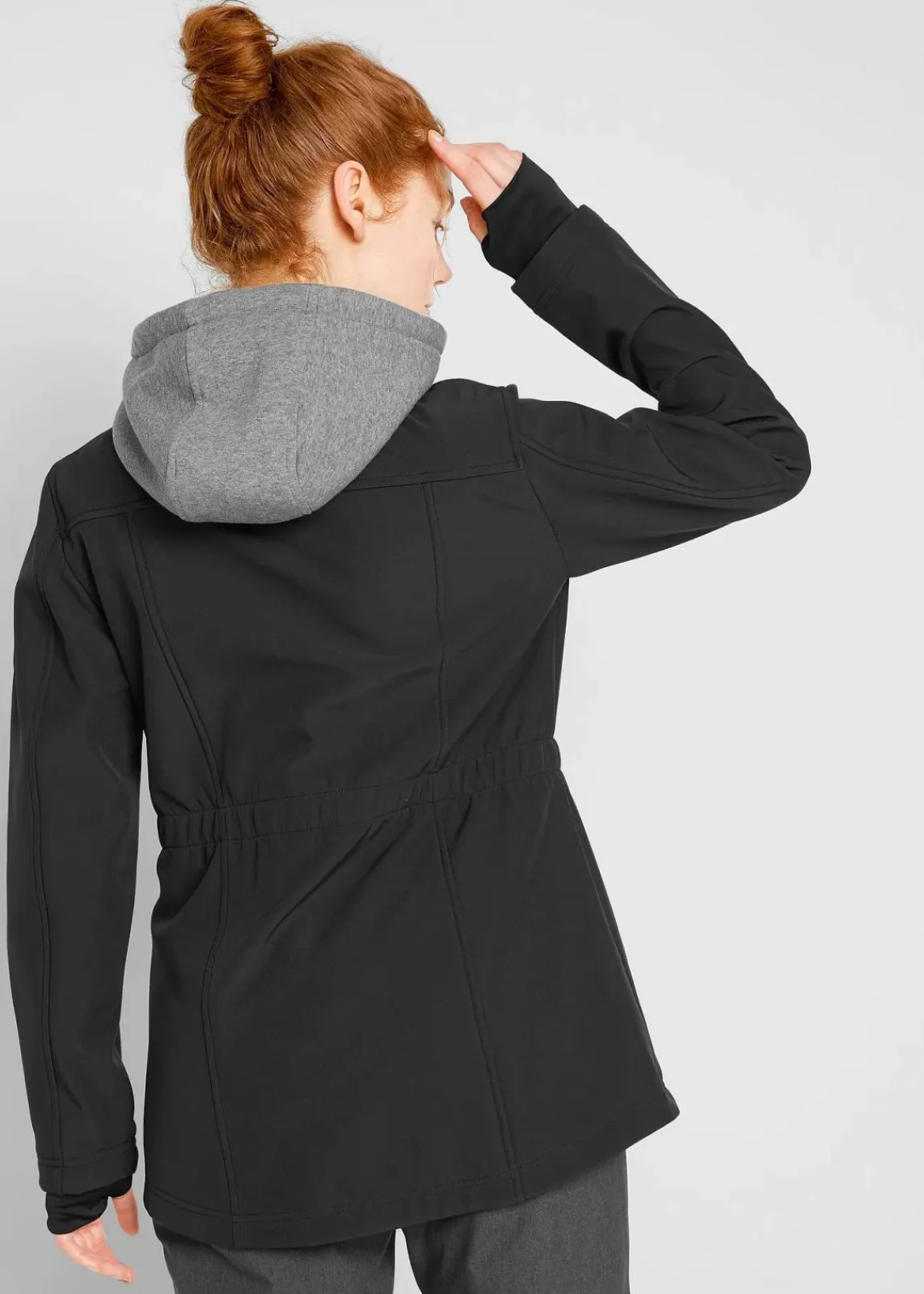 bonprix Bekleidung·Hosen|Jacken & Mäntel^wasserabweisende Softshell-Longjacke, 2 in 1-Optik schwarz