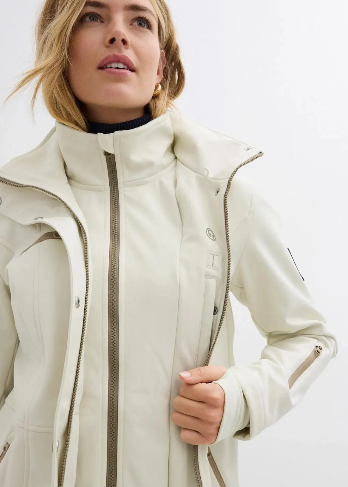 bonprix Jacken & Mäntel|Bekleidung·Hosen^wasserabweisende Stretch-Softshell-Longjacke schilfsand
