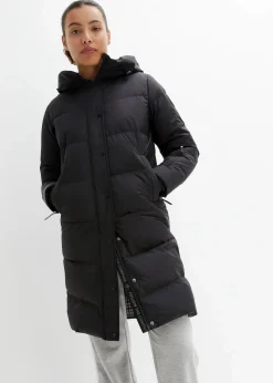 bonprix Bekleidung·Hosen|Jacken & Mäntel^wasserabweisender Daunenmantel mit bedrucktem Innenfutter schwarz