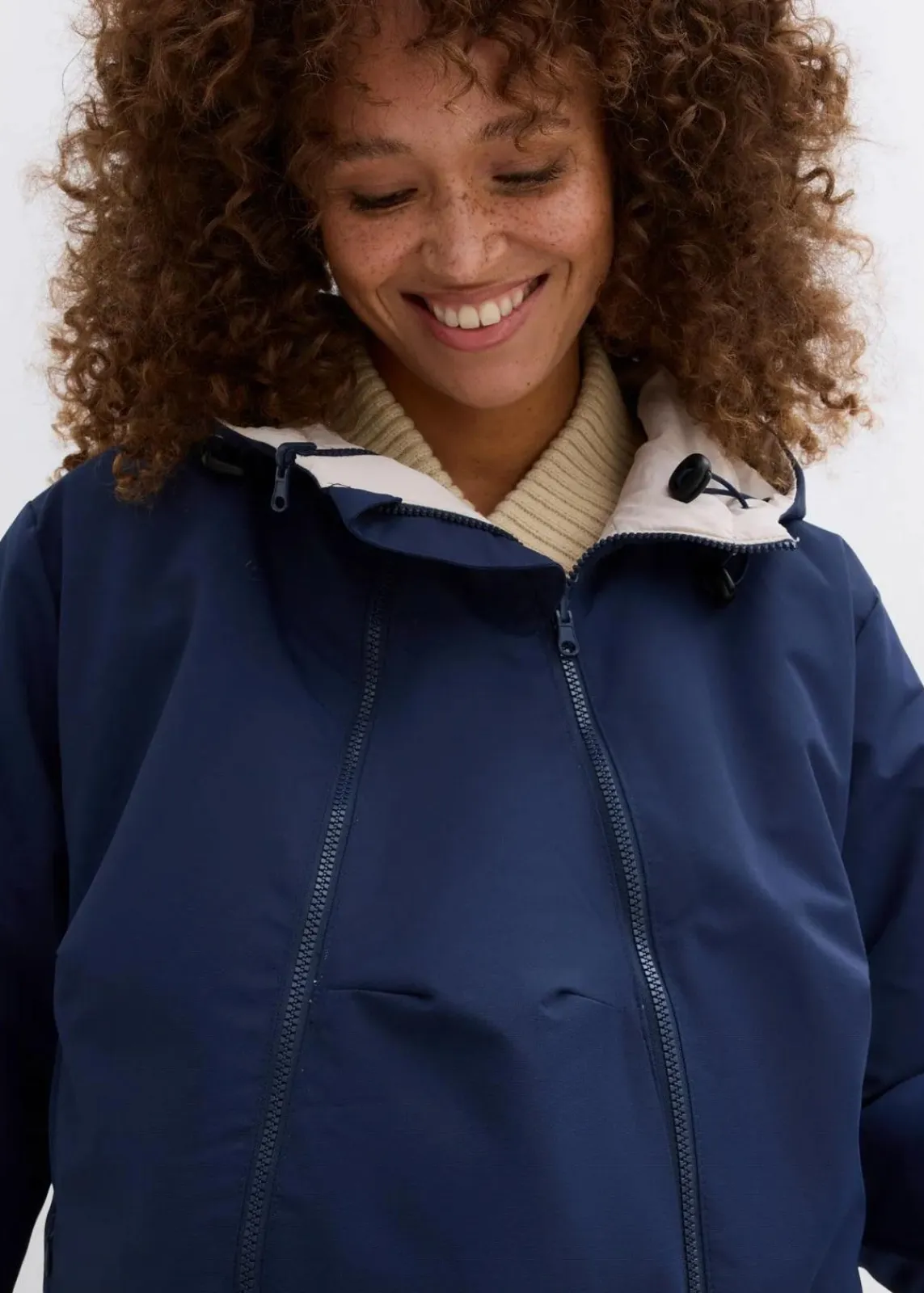 bonprix Bekleidung·Blazer|Umstandsmode^Wasserabweisender 6-in-1 Wende-Umstandsmantel mit Trage- und Schwangerschftseinsatz dunkelblau/grauweiss