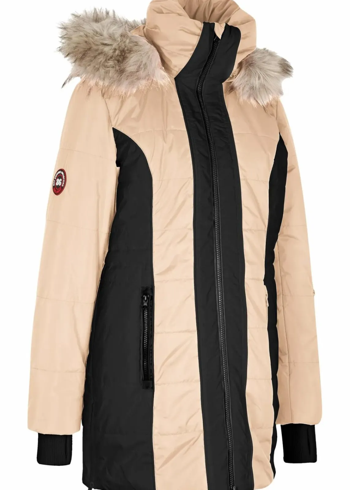 bonprix Jacken & Mäntel|Bekleidung·Hosen^wasserabweisender Outdoor-Kurzmantel mit Fellimitat beige/schwarz