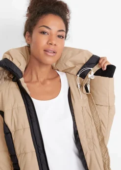 bonprix Jacken & Mäntel|Bekleidung·Hosen^wasserabweisender Outdoor-Kurzmantel mit Fellimitat beige/schwarz