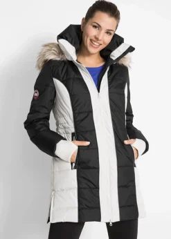 bonprix Jacken & Mäntel|Bekleidung·Hosen^wasserabweisender Outdoor-Kurzmantel mit Fellimitat schwarz/silber