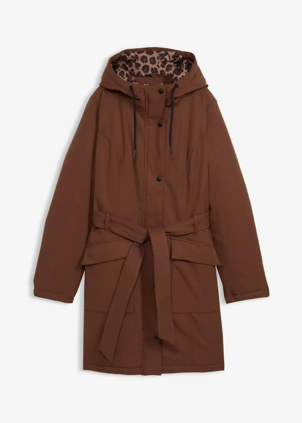 bonprix Bekleidung·Hosen|Jacken & Mäntel^Wasserabweisender Outdoor-Kurzmantel mit Gürtel, Leo-Futter braun