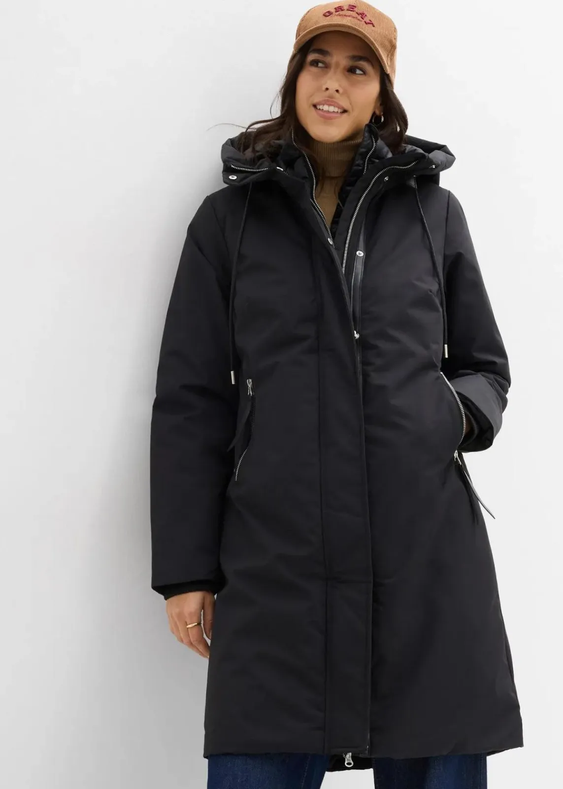 bonprix Jacken & Mäntel|Bekleidung·Hosen^wasserabweisender Outdoor-Mantel, 2in1 Optik schwarz