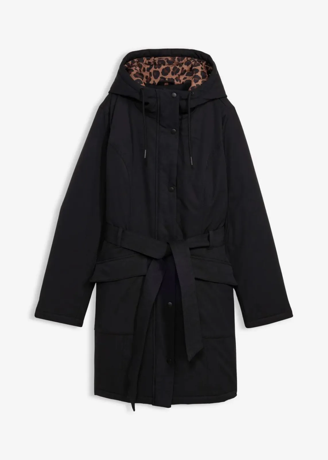 bonprix Jacken & Mäntel|Bekleidung·Hosen^Wasserabweisender Outdoor-Kurzmantel mit Gürtel, Leo-Futter schwarz