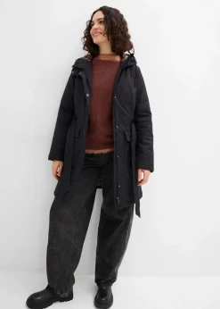 bonprix Jacken & Mäntel|Bekleidung·Hosen^Wasserabweisender Outdoor-Kurzmantel mit Gürtel, Leo-Futter schwarz