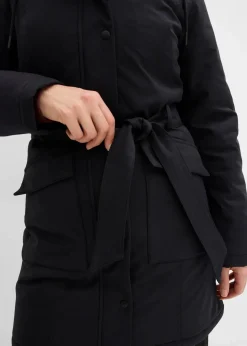 bonprix Jacken & Mäntel|Bekleidung·Hosen^Wasserabweisender Outdoor-Kurzmantel mit Gürtel, Leo-Futter schwarz